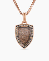 Shield Amulet in 18K Rose Gold with Black Sun Stone and Cognac Diamonds, 27mm